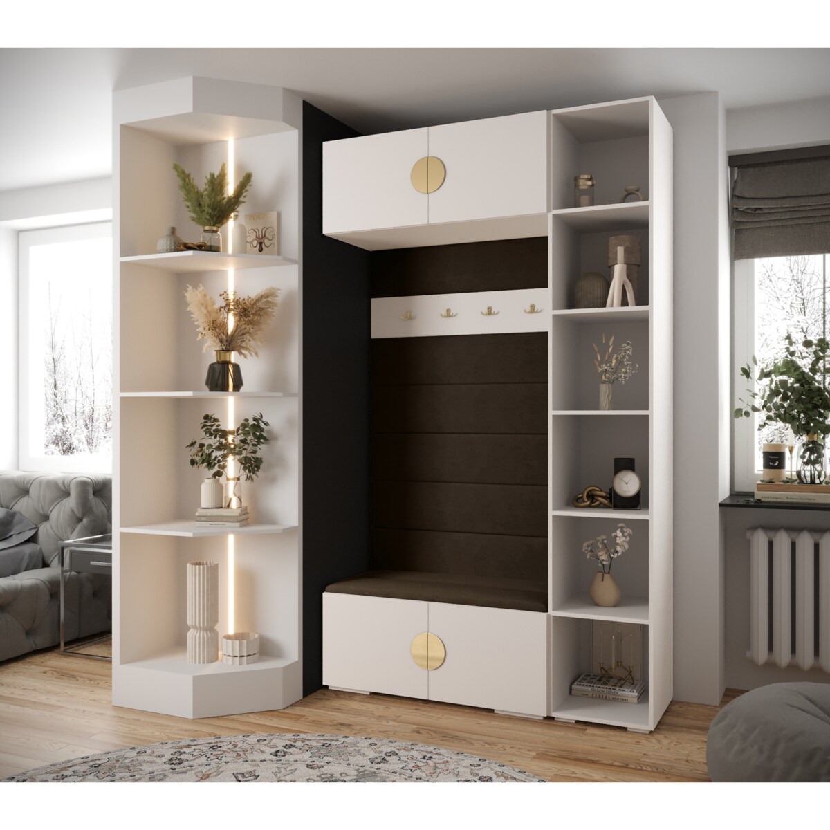 Garderoba do przedpokoju INOVA 4 Z20 biały+złoty+manila04