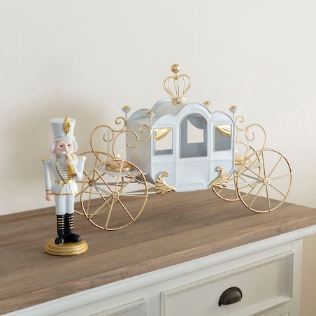 Figurka Dziadek do orzechów 31cm white boże narodzenie, święta, świąteczne, biały-czarny-złoty, 12 x 12 x 31 cm