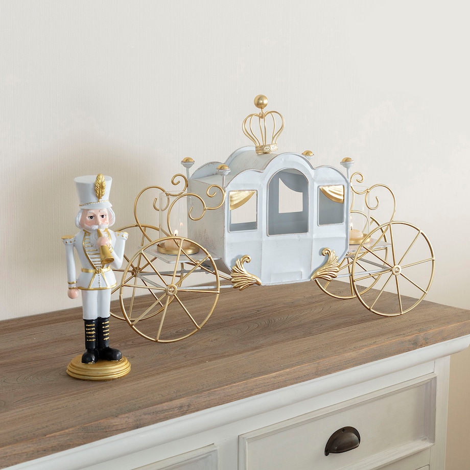 Figurka Dziadek do orzechów 31cm white boże narodzenie, święta, świąteczne, biały-czarny-złoty, 12 x 12 x 31 cm