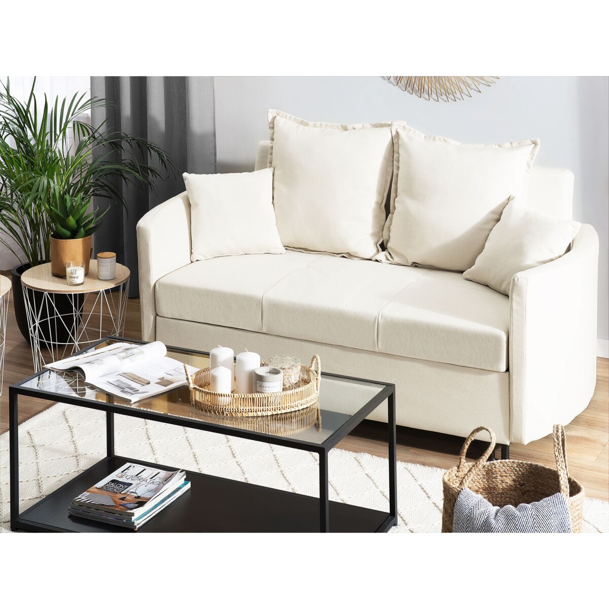 Sofa rozkładana dla 2 osób HOVIN Jasnobeżowy