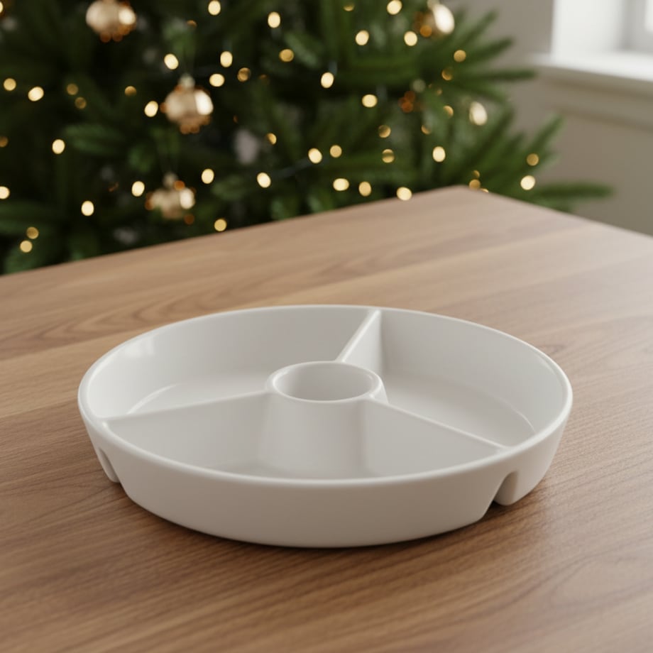 Okrągły półmisek do przekąsek z przegródkami i miescem na dip, Ø 19,5 cm