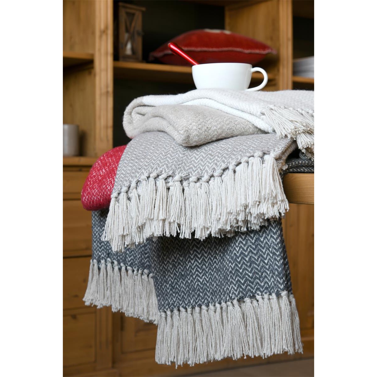 Koc bawełniany GENEVE z frędzlami, 125 x 150 cm