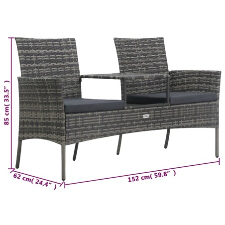 vidaXL Dwuosobowa sofa ogrodowa ze stolikiem, polirattan, antracyt