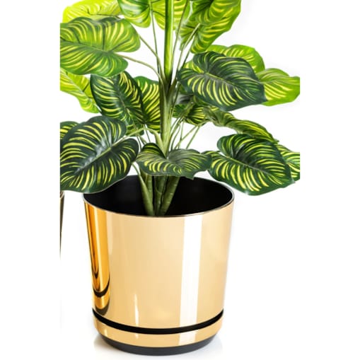 16 cm wzór ZŁOTY BŁYSZCZĄCY Doniczka z podstawką nowoczesna elegancka glamour wysoki połysk