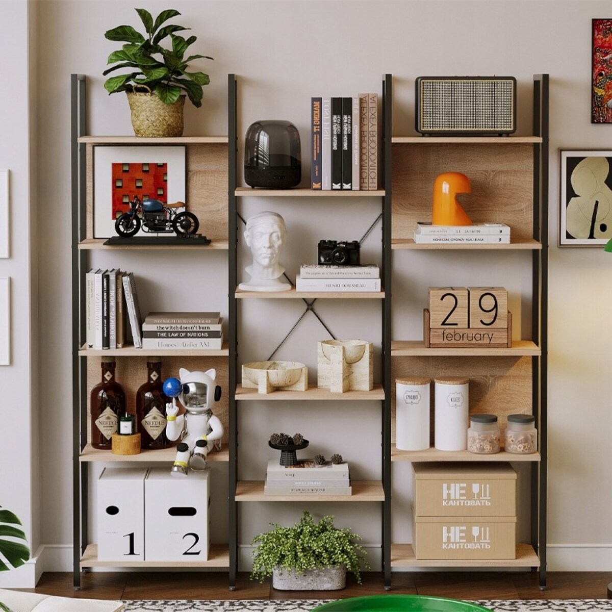 Regał Industrialny Stojący Jasny Brąz Loft Na Książki Pojemny 166 Cm