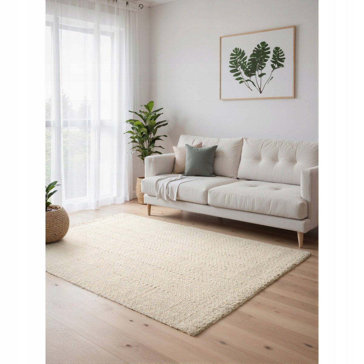 Dywan wełniany do salonu 200x290cm,naturalny kremowy dywan, tkany ręcznie