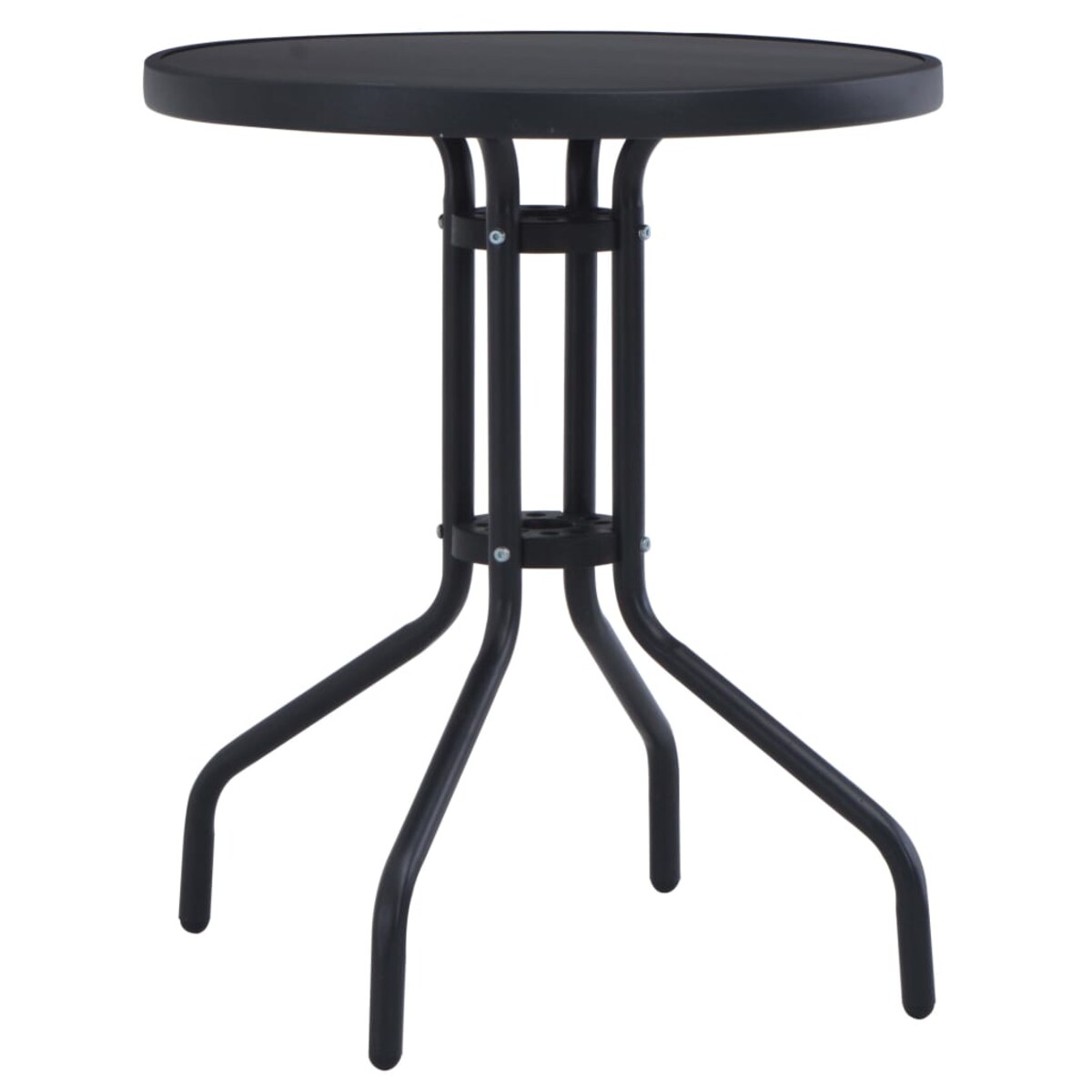 vidaXL Stolik ogrodowy, czarny, 80 cm, stal i szkło