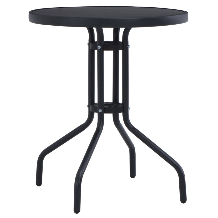 vidaXL Stolik ogrodowy, czarny, 80 cm, stal i szkło