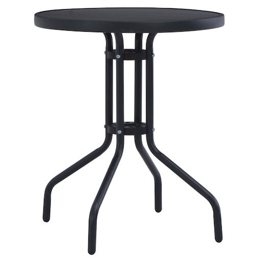 vidaXL Stolik ogrodowy, czarny, 80 cm, stal i szkło