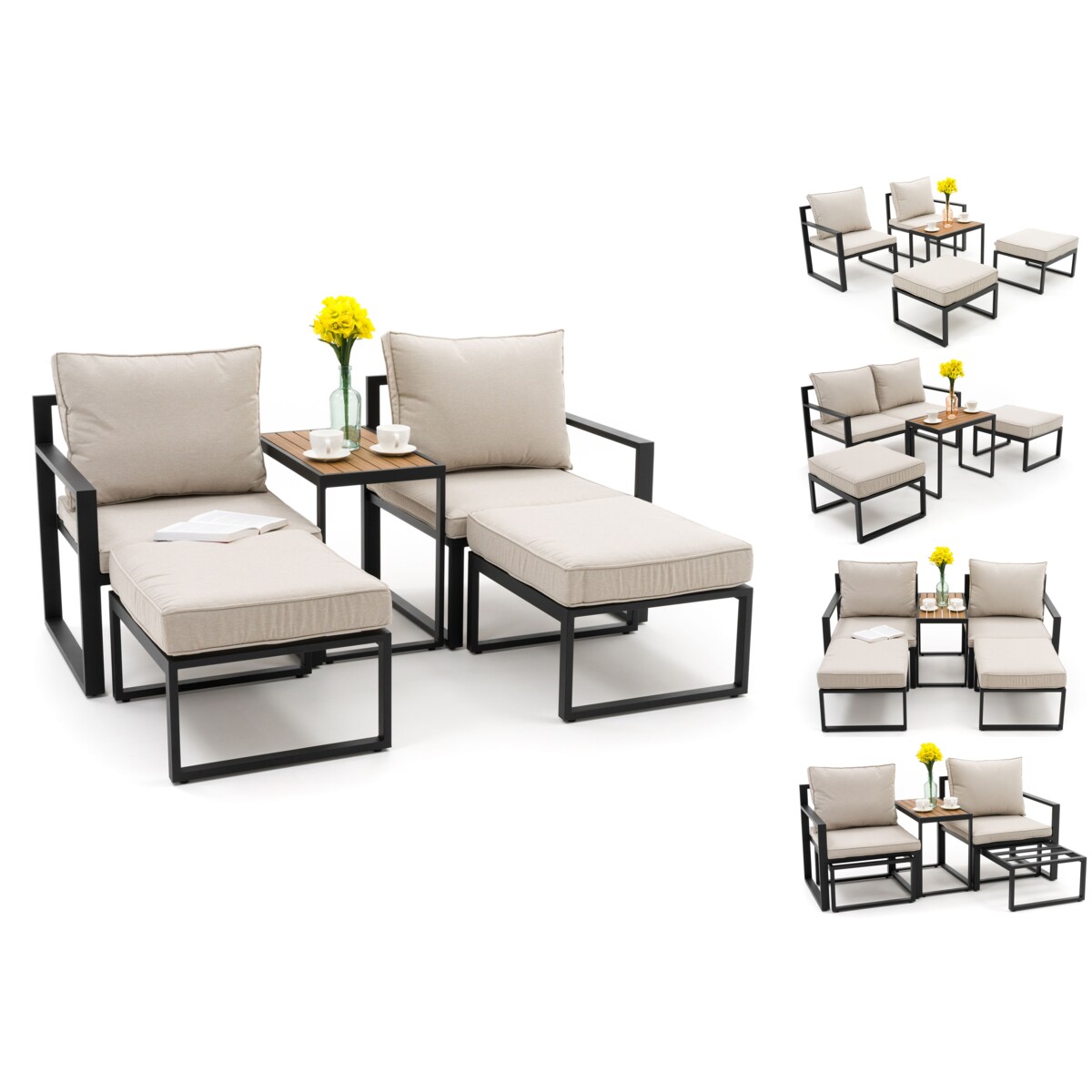 Zestaw mebli ogrodowych aluminiowe nowoczesne ATOL 2 grafitowo beżowe