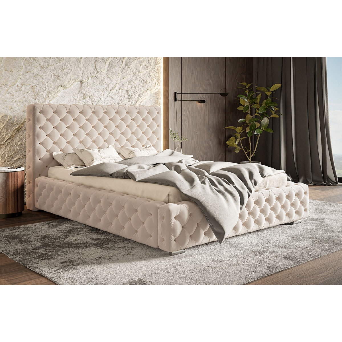 Łóżko tapicerowane z pojemnikiem 120x200 BEN 15 - beżowe