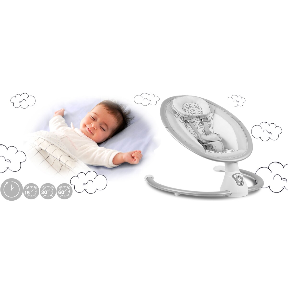 Leżaczek elektryczny kołyska z pilotem melodie Ricokids