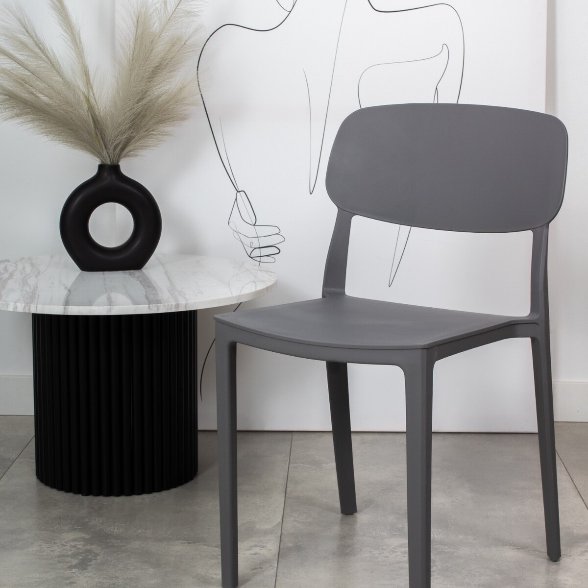 Krzesło plastikowe do salonu ogrodu nowoczesne szare oparcie