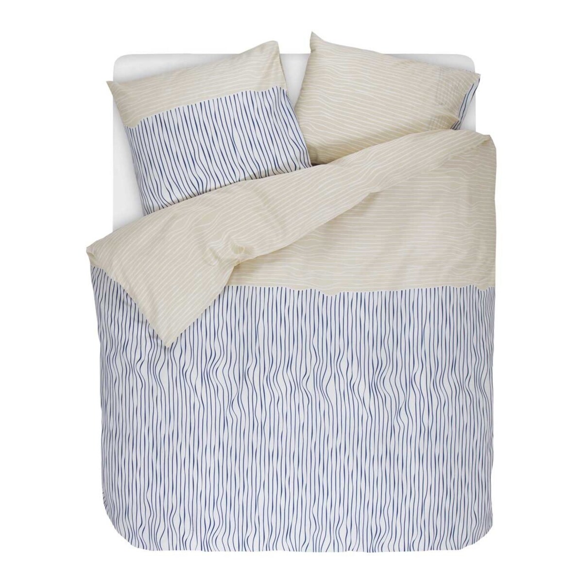 Komplet pościeli z bawełny satynowej we wzory w kolorze niebieskim i beżowym, poszewka ozdobna, pościel w paski, pościel Esprit, 200 x 220 cm