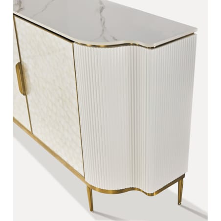 Komoda ryflowana jasno-złota Champion Glamour Premium z muszelkami 150x40x88