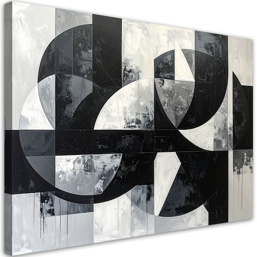 Obraz do salonu biura kuchni, Abstrakcyjne koła kształty tekstura czarno biały