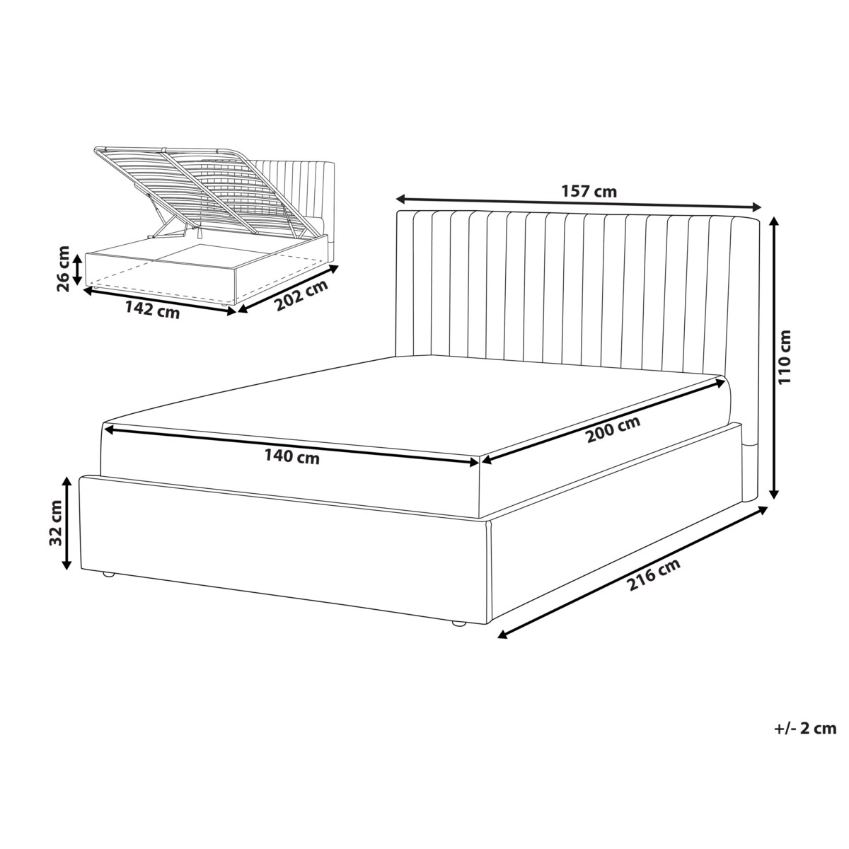 Łóżko z pojemnikiem VION 140 x 200 cm Beżowy