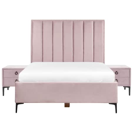 Zestaw mebli do sypialni welurowy 140 x 200 cm różowy SEZANNE