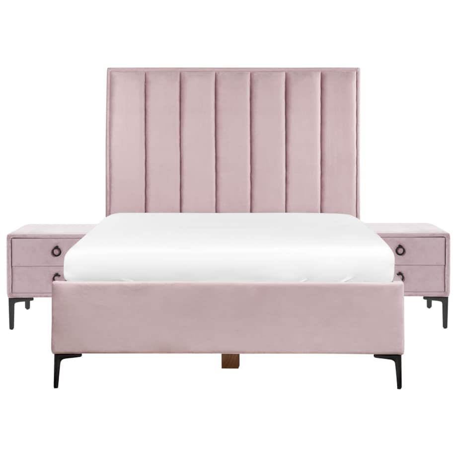 Zestaw mebli do sypialni welurowy 140 x 200 cm różowy SEZANNE