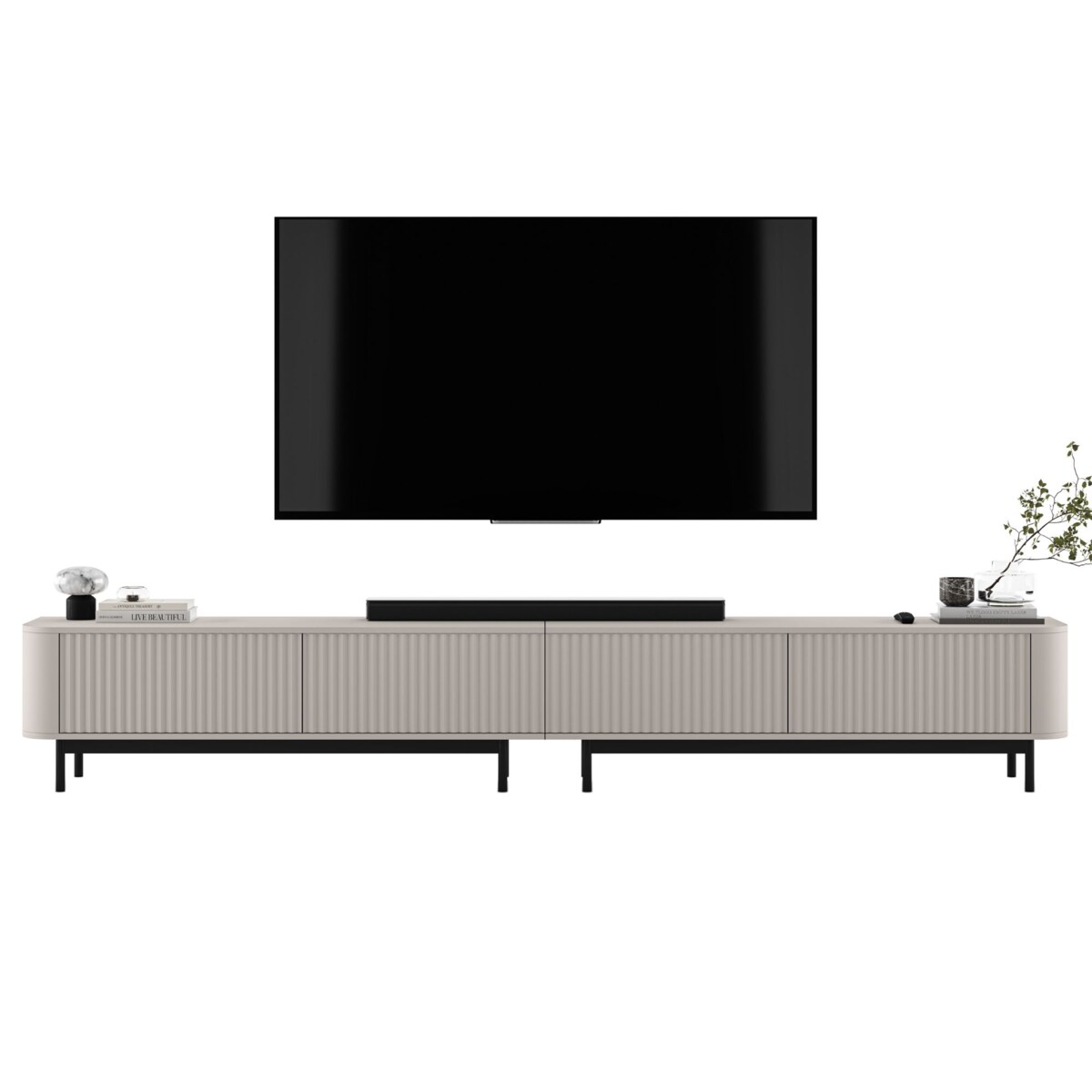 Szafka RTV Komoda RTV 280 cm Glamour Kaszmir Mat Czarny Stelaż