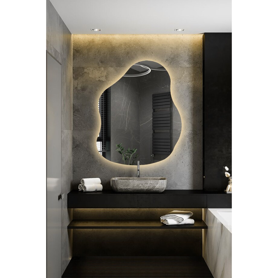 Lustro o organicznym kształcie z podświetleniem - STONE LED