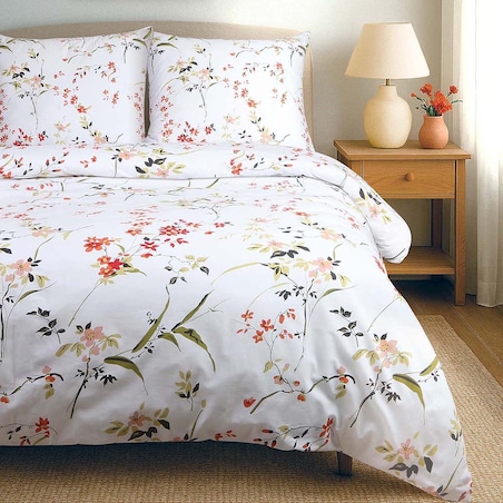 Pościel bawełniana 180x200 Bloome biała w kolorowe kwiaty, Cottonlove