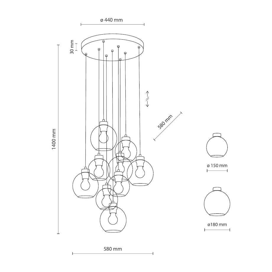 Lampa Wisząca Tk Lighting Cubus Mix 9 Kloszy Szary Bursztyn