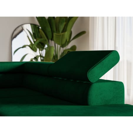 Narożnik NOLA do salonu, regulowane zagłówki-lewostronny- butelkowa zieleń