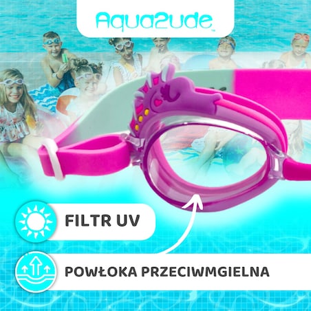 Okulary do pływania dla dzieci na basen Konik morski różowy 3+ Aqua2ude