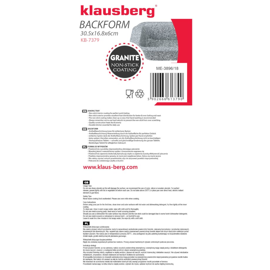 Forma blacha 30cm do pieczenia ciasta chleba pasztetu KLAUSBERG