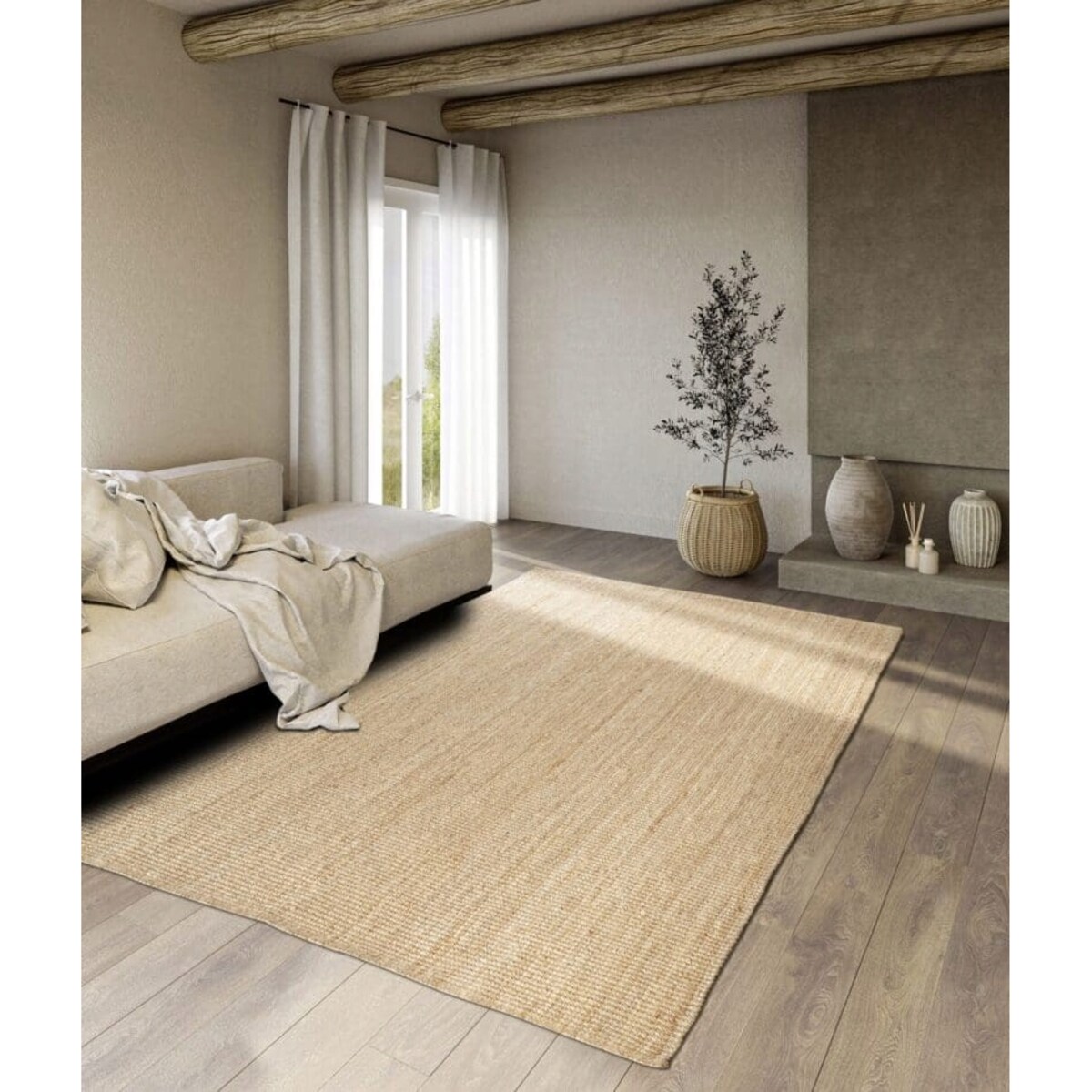 Dywan jutowy do salonu 120x170cm, naturalny beżowy dywan z juty