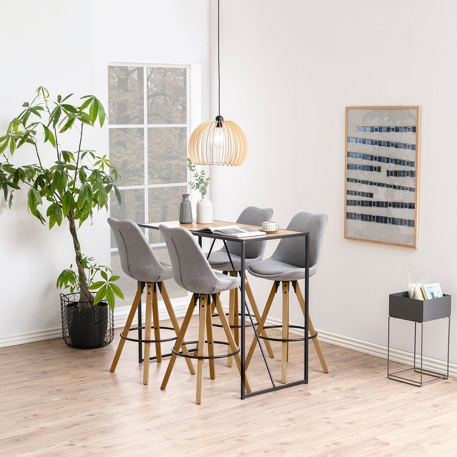 Stołek barowy Dima Melange grey/wood z drewnianymi nogami