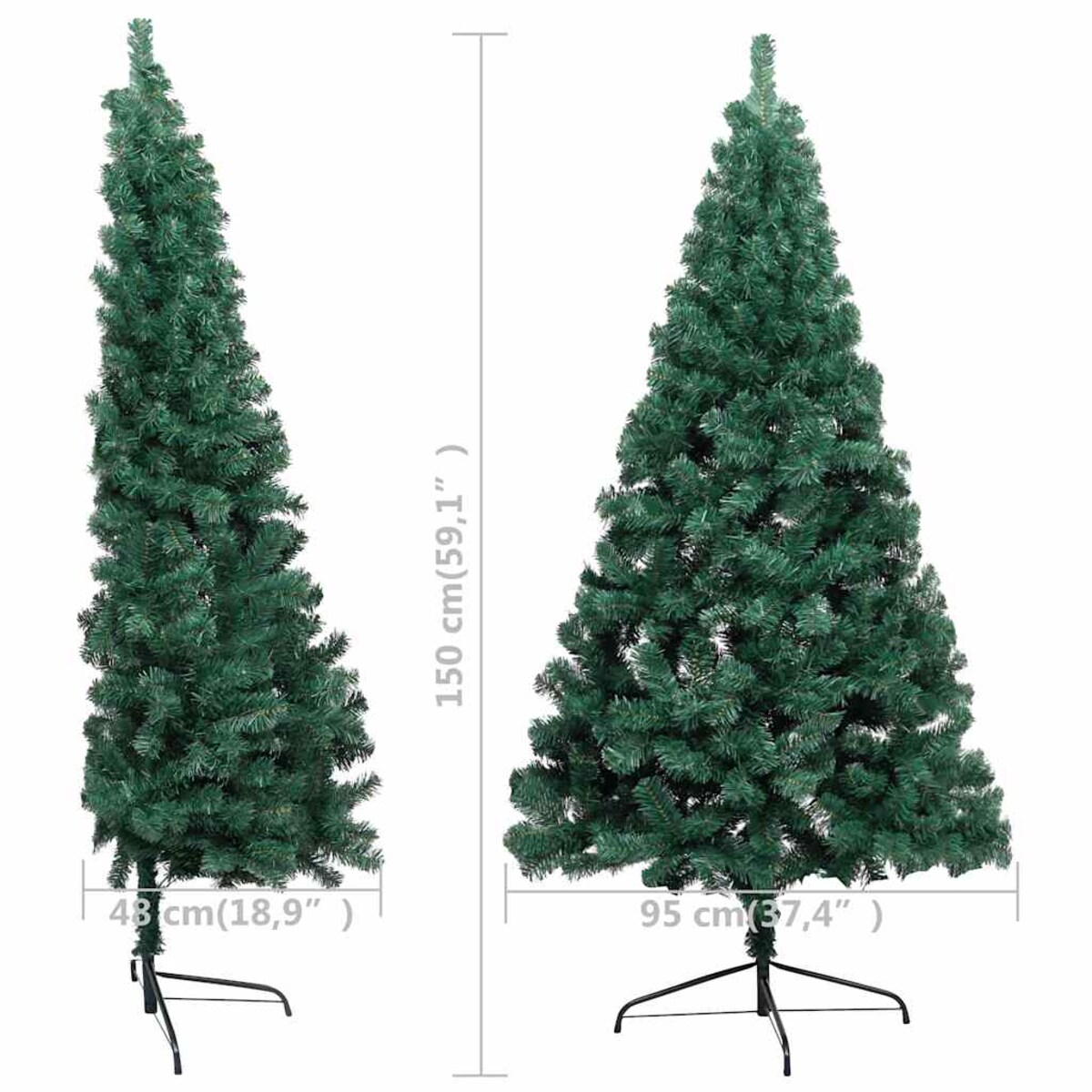 vidaXL Choinka z lampkami i bombkami, połówka, zielona, 150 cm
