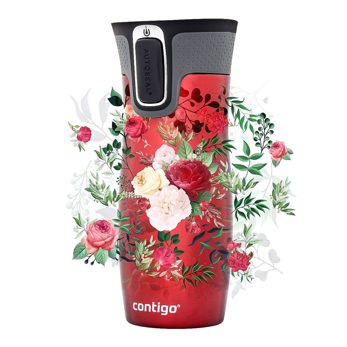 Kubek termiczny Contigo West Loop 2.0 470 ml - czerwony - Kwiaty
