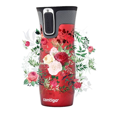 Kubek termiczny Contigo West Loop 2.0 470 ml - czerwony - Kwiaty