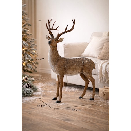 Figurka - stojący renifer 75x50x32 cm MAXI-2 brązowy