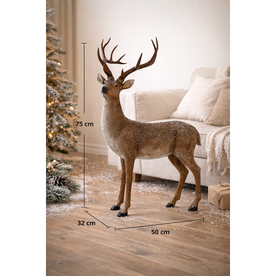 Figurka - stojący renifer 75x50x32 cm MAXI-2 brązowy