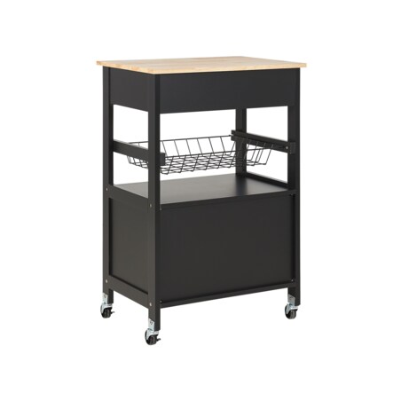 Wózek kuchenny 1 szuflada jasne drewno z czarnym LUGO