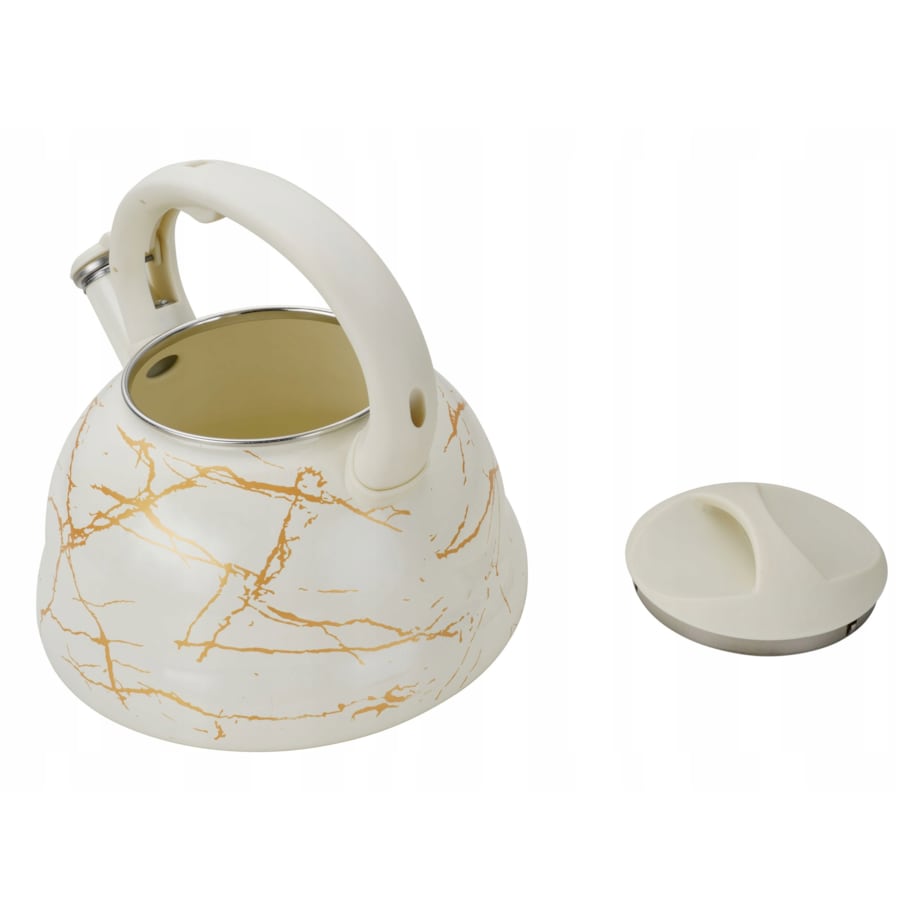 Czajnik Emaliowany Retro 2.2L Z Gwizdkiem Stal Węglowa Biały Indukcja Gaz