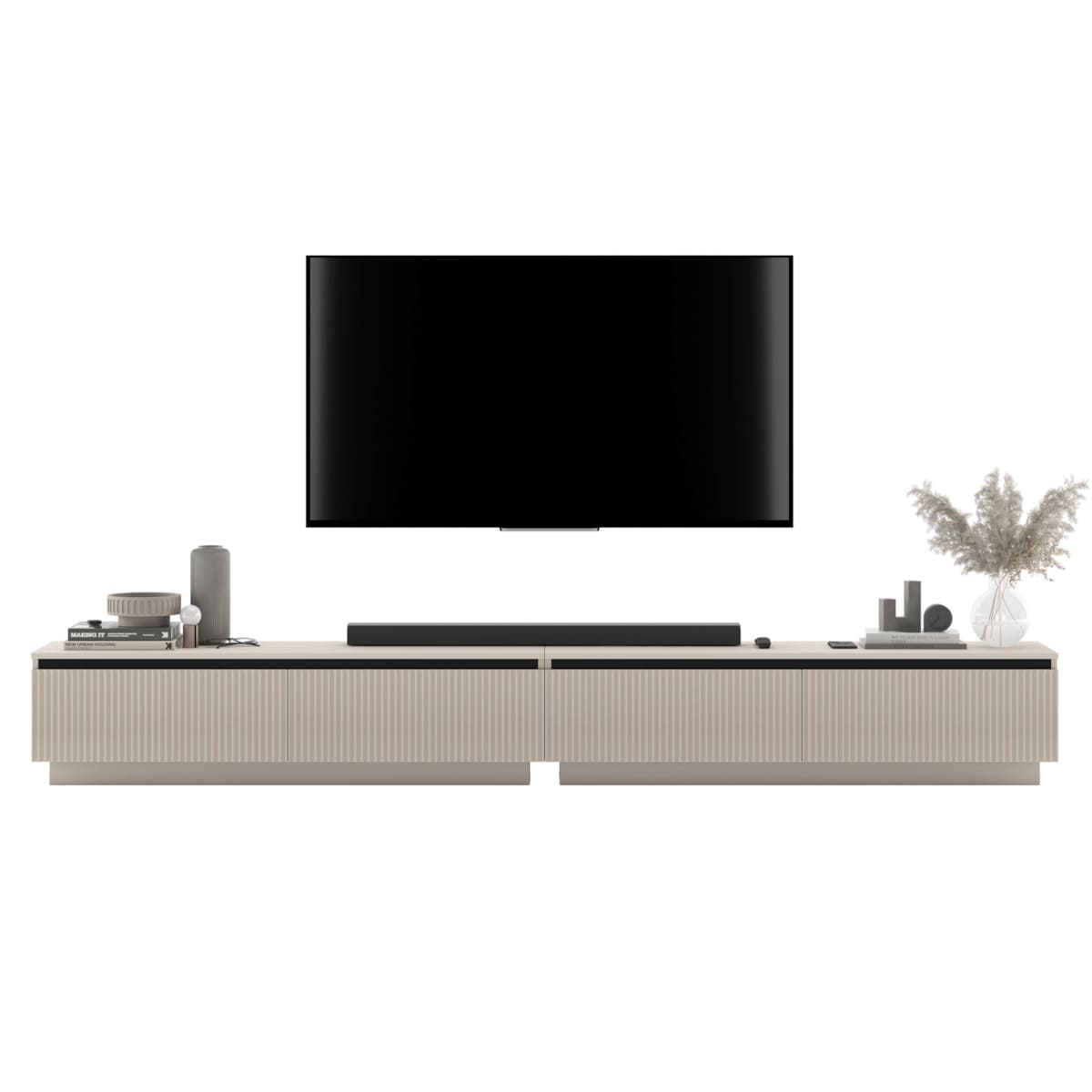 Nowoczesna Szafka RTV Glamour Komoda RTV Kaszmir Mat 280 cm ryflowane fronty