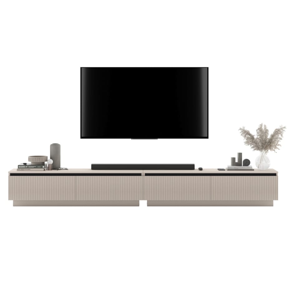 Nowoczesna Szafka RTV Glamour Komoda RTV Kaszmir Mat 280 cm ryflowane fronty