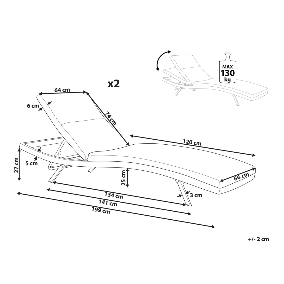 Leżak Metal Jasnoszary AMELIA
