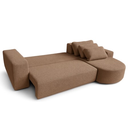 Narożnik Vello z funkcją spania do salonu, prawostronny- boucle- brązowy