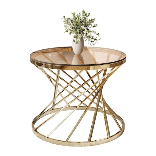 Stolik kawowy TAVIA złoty chrom szklany 50 cm