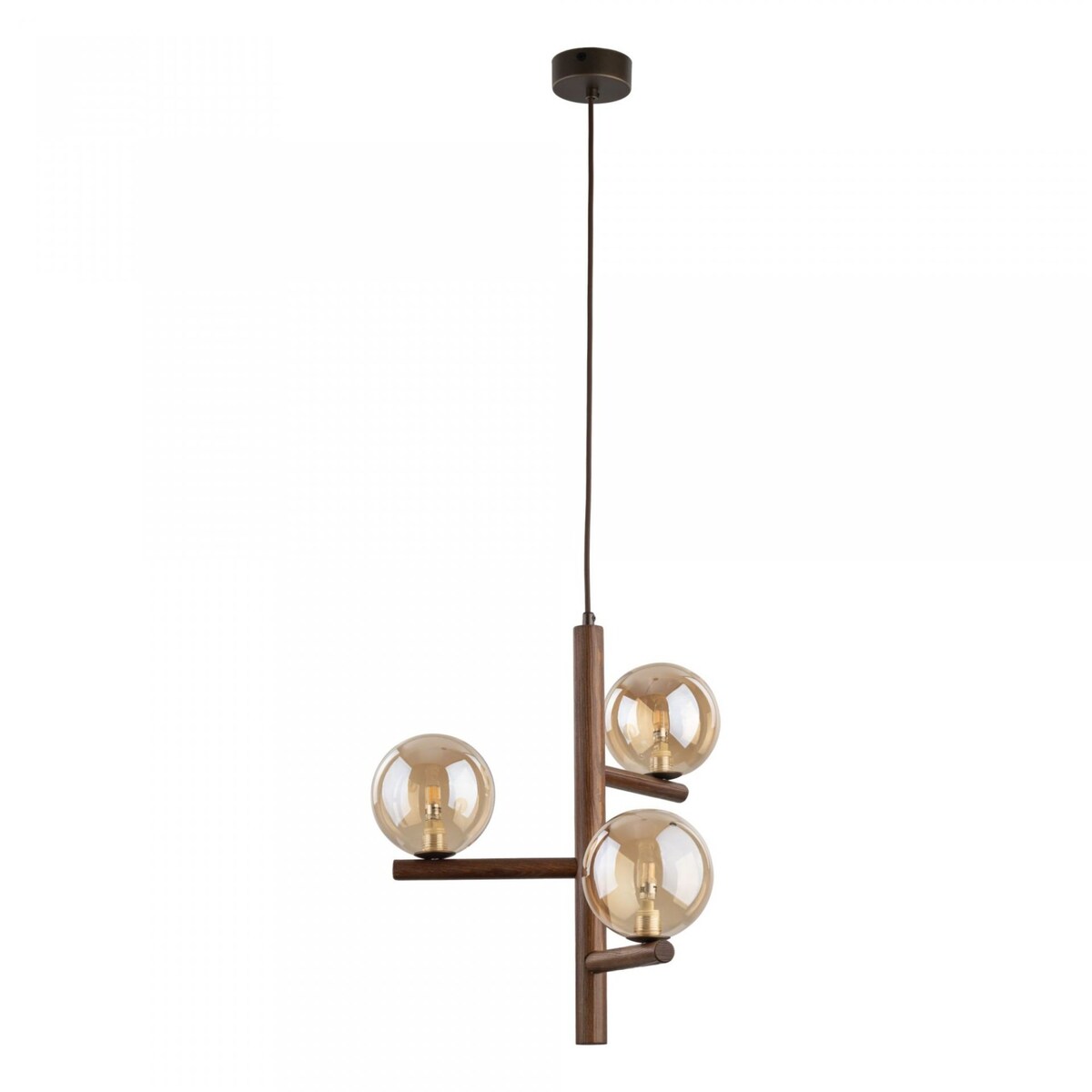 Żyrandol TK Lighting ESTERA WOOD 11095 drewniany 3xG9 regulowana wysokość bursztynowe szkło