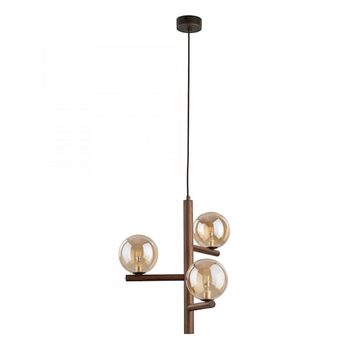 Żyrandol TK Lighting ESTERA WOOD 11095 drewniany 3xG9 regulowana wysokość bursztynowe szkło