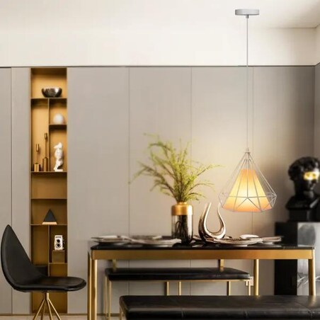 żyrandol z żelazną klatką loft biały e27