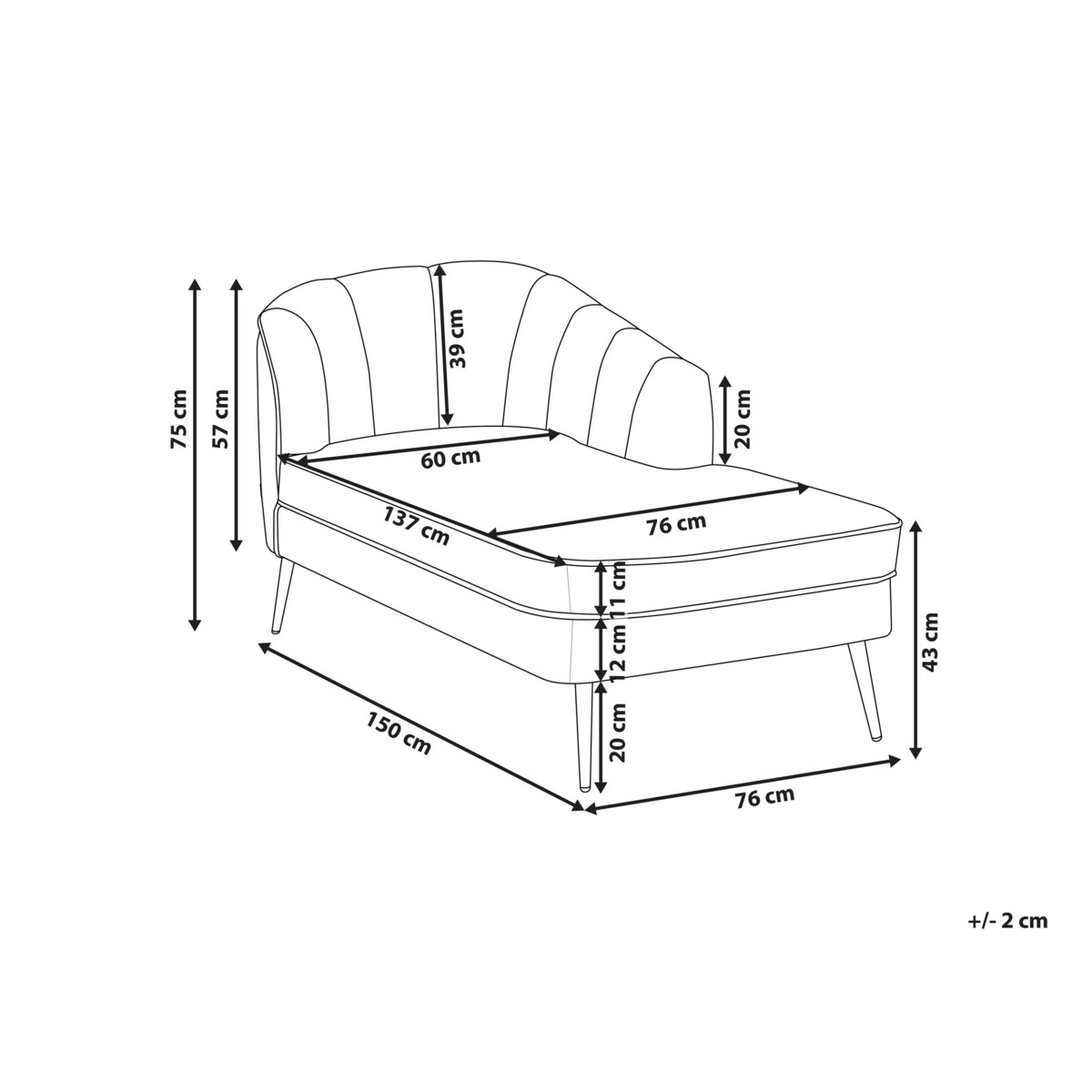 Szezlong welurowy lewostronny beżowy ALLIER
