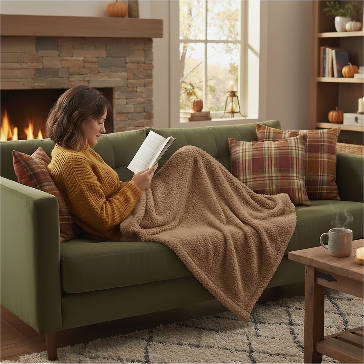 Koc Baranek Sherpa Narzuta Ciepły Jesienny 150X120 Cm Poliestrowy Do Salonu Sypialn