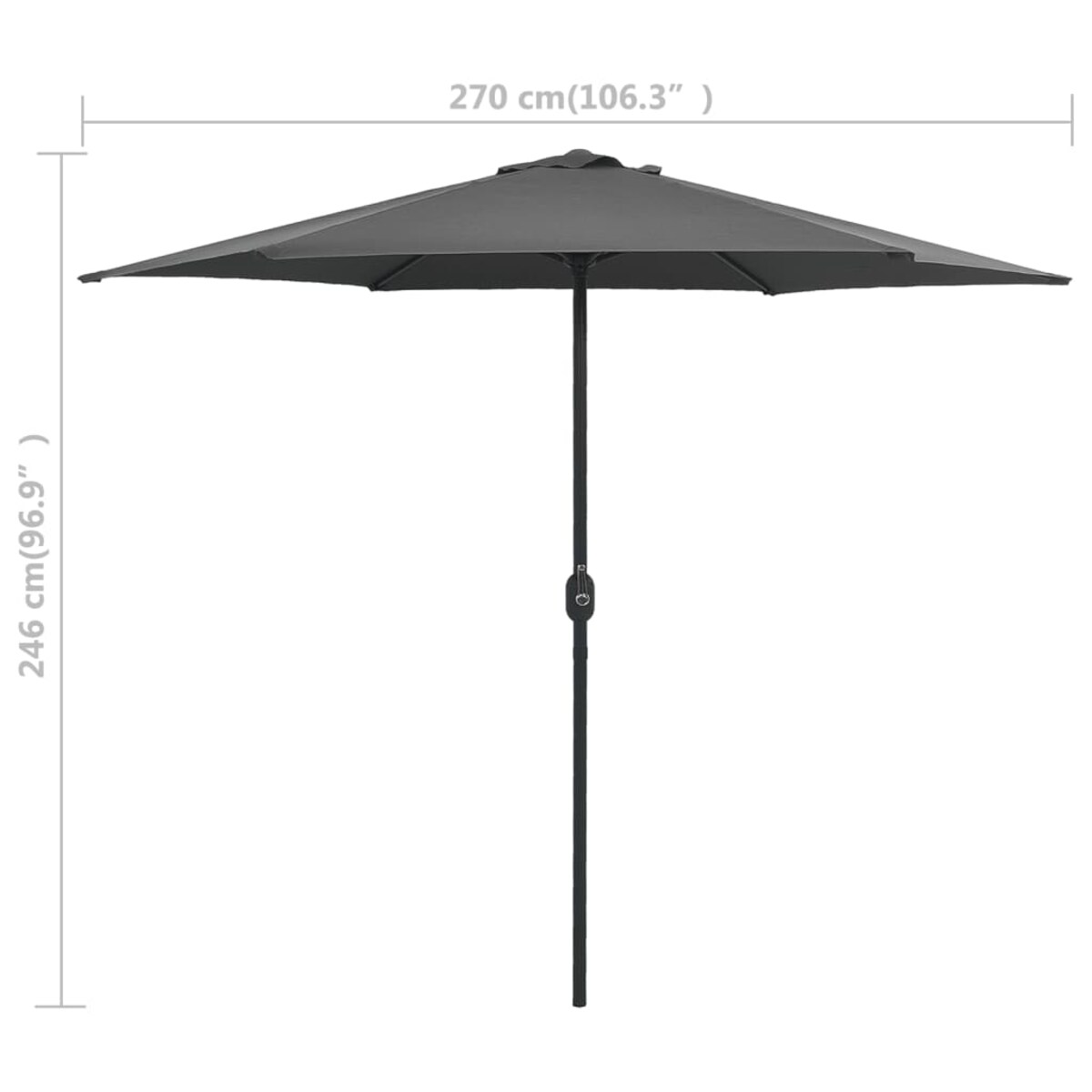 vidaXL Parasol ogrodowy na aluminiowym słupku, 270x246 cm, antracytowy